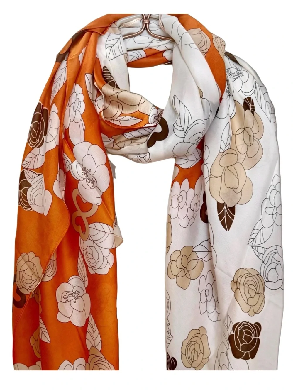Retro Flower Outline Print Silk Scarf New with Tag
